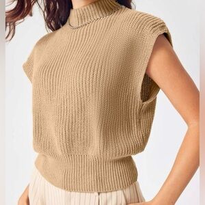 Women’s Beige/Tan Sleeveless Knit Mock Neck Sweater/Sweater Vest- Small